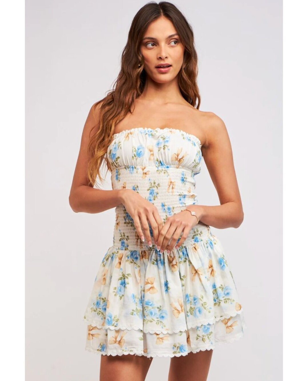 Sky to Moon- Flowers and Bows Strapless Dress- sz. small